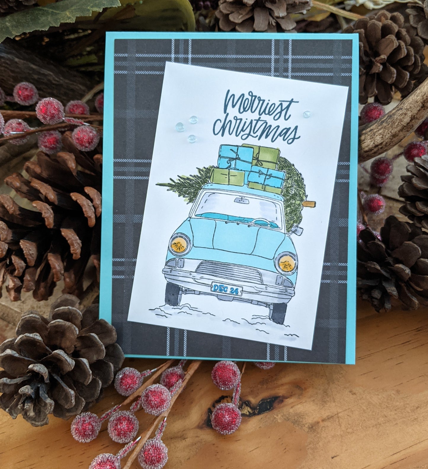Handmade vintage car Christmas card