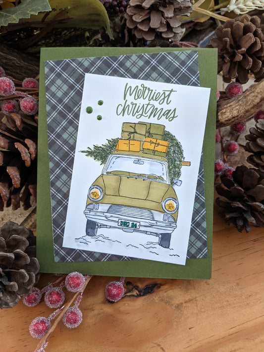 Handmade vintage car Christmas card